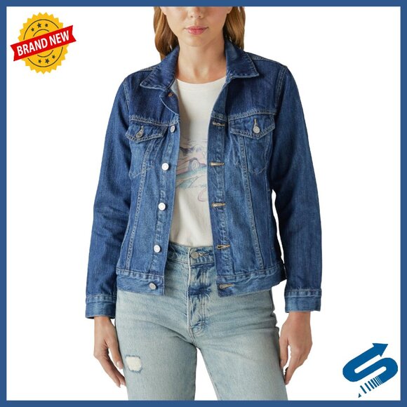 Denim Jacket with Eagle Embroidery Button Closure Chest Pockets